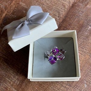 NWT Silver Plated Crystal Cocktail Cube Ring Sz 6